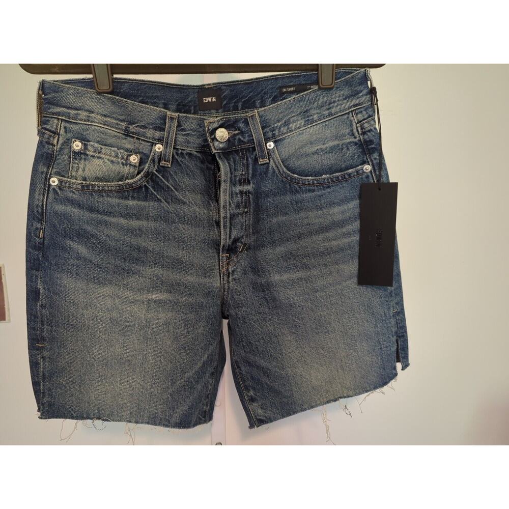 NEW Edwin Cai Shorts Womens Sz 31 Blue Anthropologie Jean Shorts 7" Inseam Long